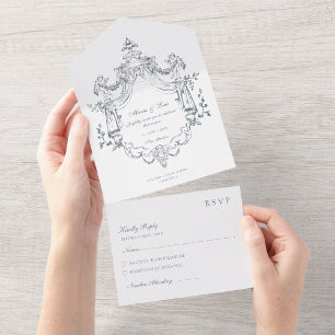 Baroque Elegant Ornament, Wedding All In One Invitation
