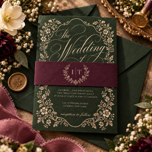 Baroque Elegant Plum Vintage Botanical Invitation Belly Band