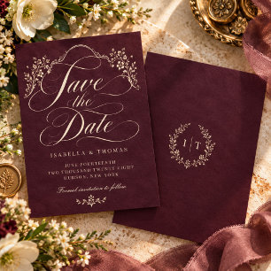 Baroque Elegant Plum Vintage Botanical Wedding Save The Date