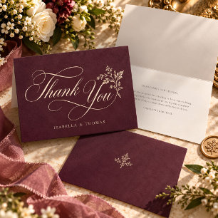 Baroque Elegant Plum Vintage Botanical Wedding Thank You Card