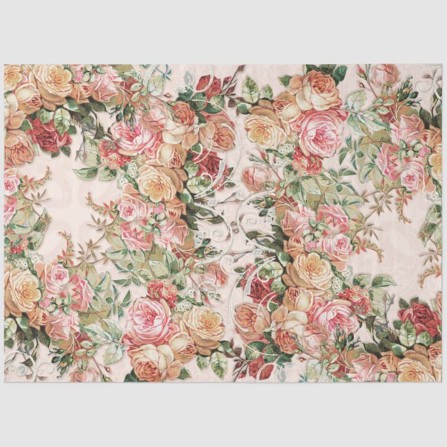Baroque Elegant Rose Floral Blush Gold Decoupage Tissue Paper (Front)