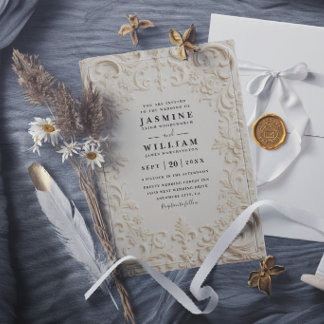 Baroque Embossed Vintage Elegant QR Code Wedding Invitation