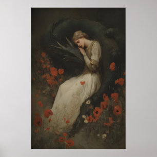 Baroque Fantasy Dragon Print, Gothic Romantic Poster