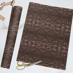 Baroque Faux Leather Brown Pattern Wrapping Paper