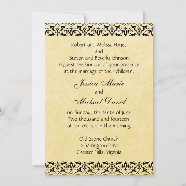 Baroque Filigree Lace Wedding Invitation (Front)