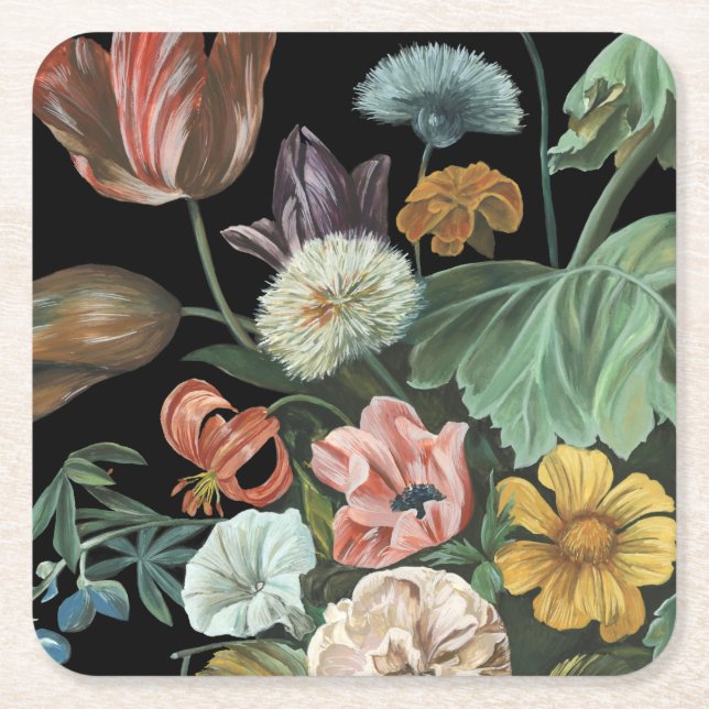 Baroque Floral - Bouquet of Flowers Square Paper Coaster (Front)