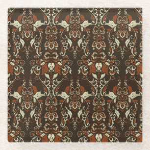 Baroque Floral: Classic Vintage Wallpaper Glass Coaster