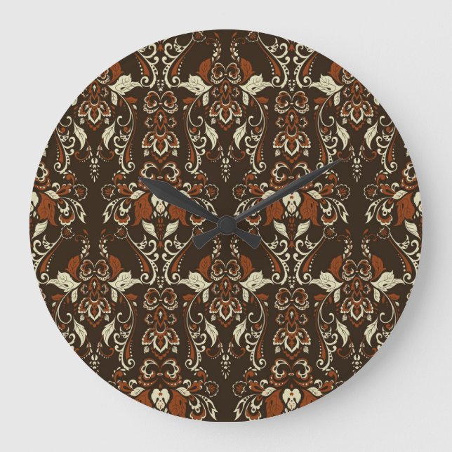 Baroque Floral: Classic Vintage Wallpaper Large Clock (Front)
