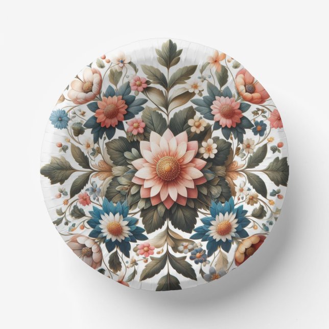 Baroque Floral Composition in Soft Colors Paper Plate (Front)