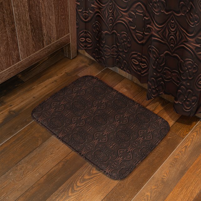 Baroque Floral Faux Leather Leathercraft Pattern Bath Mat (Creator Uploaded)