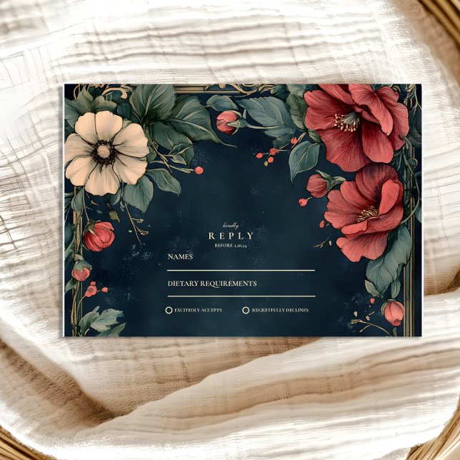 Baroque Floral Gothic Wedding RSVP Card (Creator Uploaded)