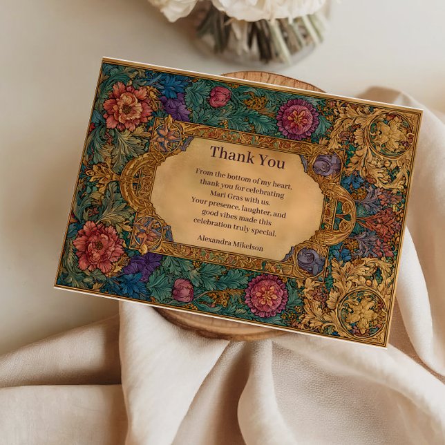 Baroque Floral Mardi Gras Masquerade Thank You Card (Creator Uploaded)