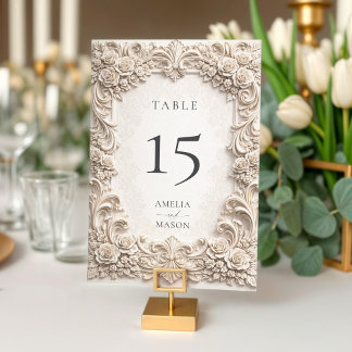 Baroque Floral Ornate Ivory Wedding Table Card