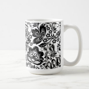 Baroque Floral Pattern On Black And White Coffee Mug