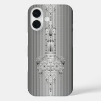 Baroque floral pattern with border grey