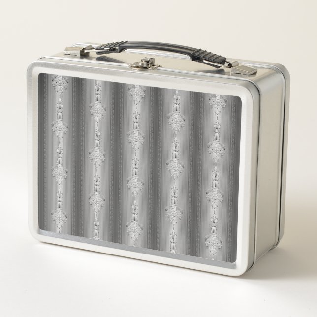 Baroque floral pattern with border grey metal lunch box (Front)