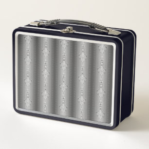 Baroque floral pattern with border grey metal lunch box