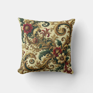 Baroque Floral Pattern with Gold, Red, Green A Cushion