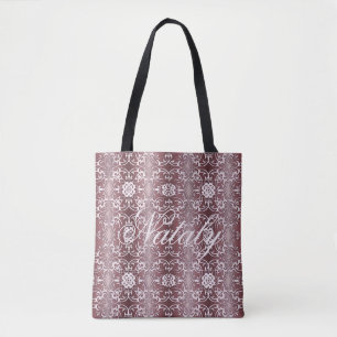 baroque floral purple pattern tote bag