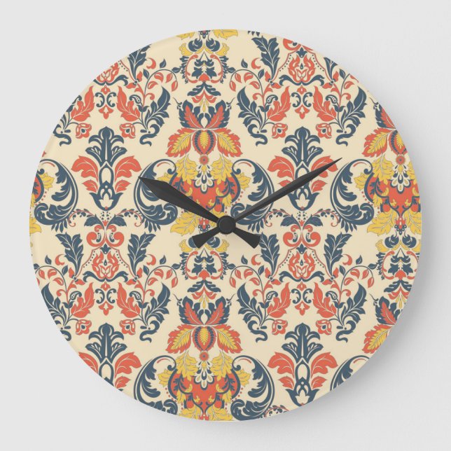 Baroque Floral: Vintage Classic Wallpaper. Large Clock (Front)