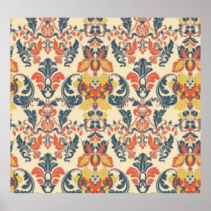 Baroque Floral: Vintage Classic Wallpaper. Poster