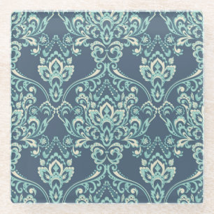 Baroque Floral Vintage Wallpaper Glass Coaster