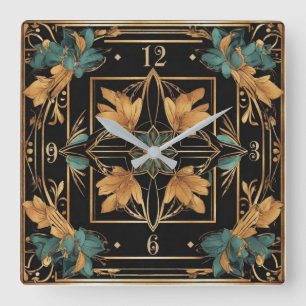 Baroque flower square wall clock