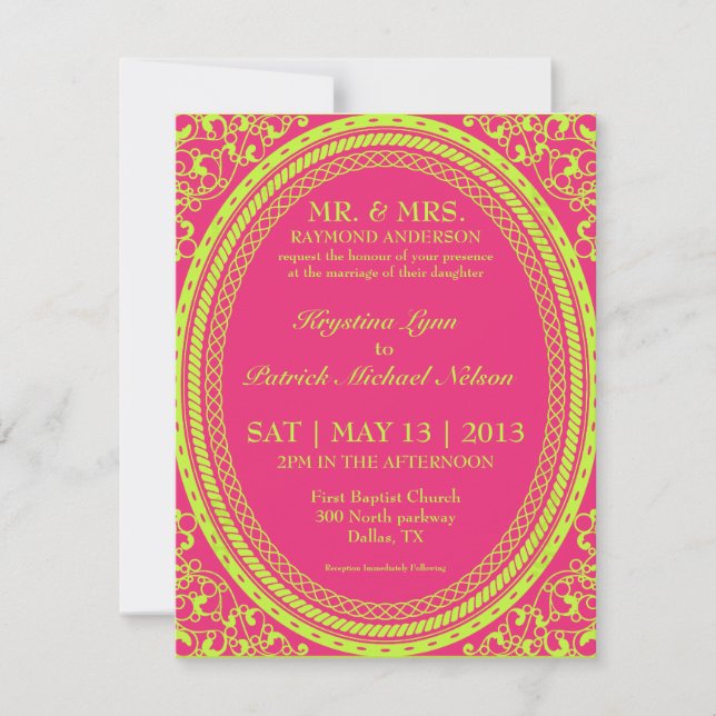 Baroque Fluorescent / Neon Wedding Invitations (Front)