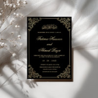 Baroque Frame Calligraphy Black Muslim Wedding