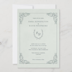 Baroque Frame Laurel Wreath I Mint Wedding Invitation