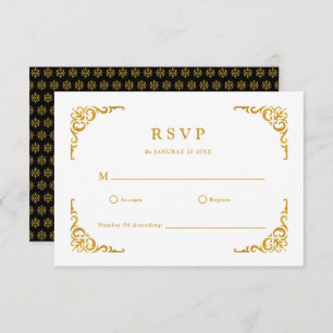 Baroque Frame Royal Black and Gold Ornamental RSVP Card