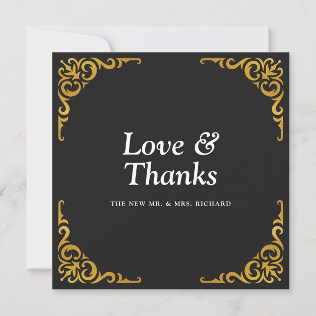 Baroque Frame Royal Black and Gold Ornamental Thank You Card (Front)