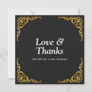 Baroque Frame Royal Black and Gold Ornamental Thank You Card