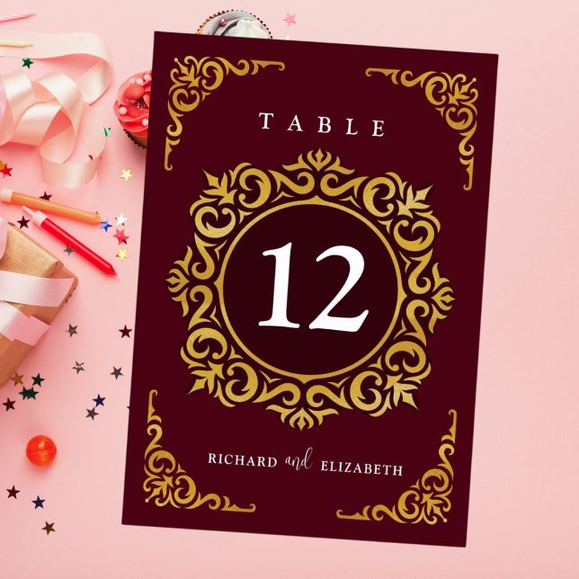 Baroque Frame Royal Burgundy Ornamental Table Number (Creator Uploaded)