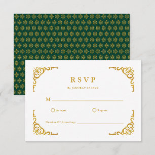 Baroque Frame Royal Emerald Green Ornamental RSVP Card