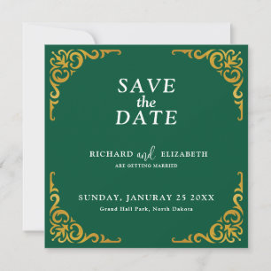 Baroque Frame Royal Emerald Green Ornamental Save The Date