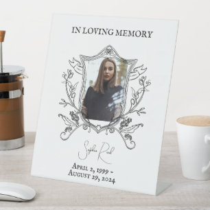 Baroque Funeral Photo Wreath Crest Pedestal Sign