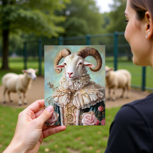 Baroque Goat Royal Blue Gold Design Postcard