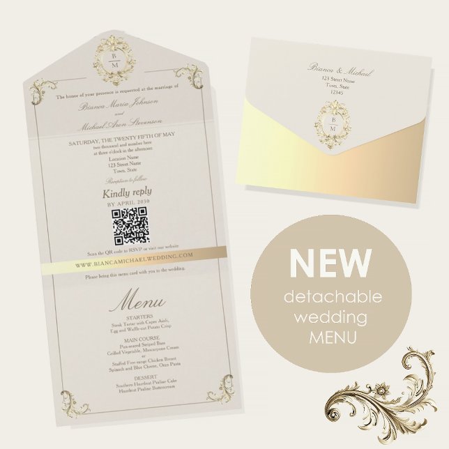 Baroque Gold All In One Wedding Invite + Menu (Creator Uploaded)