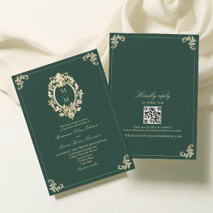 Baroque Gold and Emerald Green Wedding Invitation