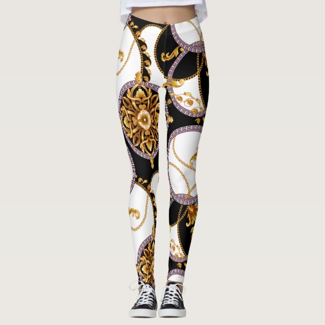Baroque gold and white italian style leggings (Front)