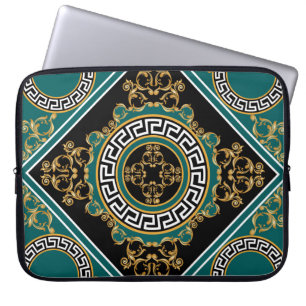 Baroque Gold: Black Elegance Laptop Sleeve