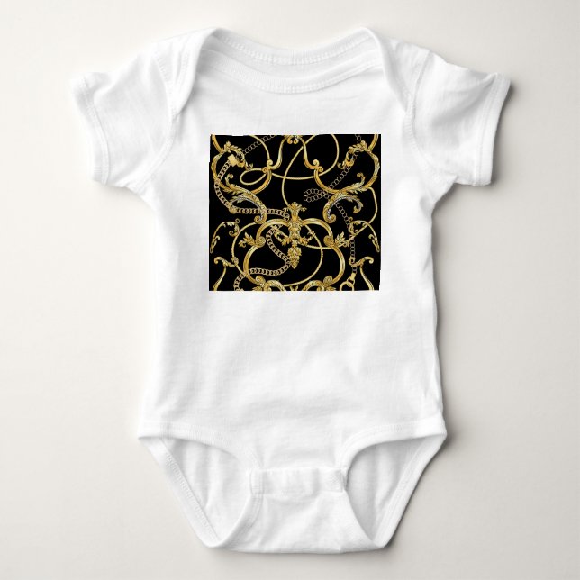 Baroque Gold Chains Seamless Pattern Baby Bodysuit (Front)