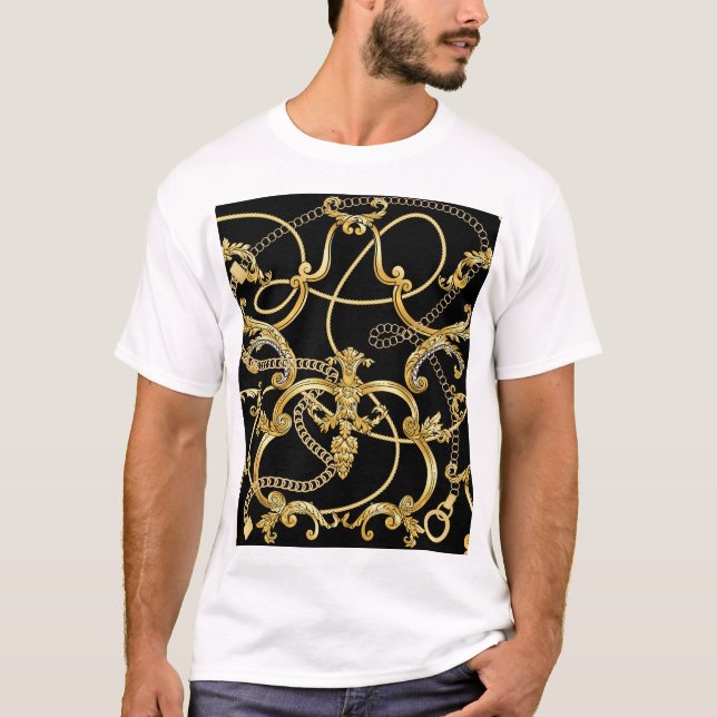 Baroque Gold Chains Seamless Pattern T-Shirt (Front)