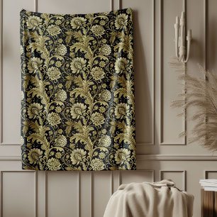 Baroque Gold Damask Blanket in Elegant Black Hue
