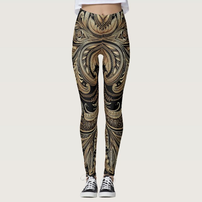 Baroque Gold Elegance Luxurious Ornamen Leggings (Front)