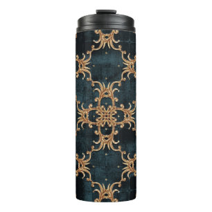 Baroque gold elements, dark teal seamless. thermal tumbler