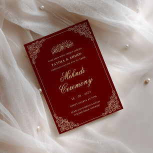 Baroque Gold Frame Burgundy Henna Mehndi Ceremony Invitation