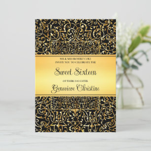 Baroque Gold Frame Quinceanera Invitation
