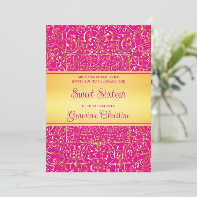 Baroque Gold Frame Quinceanera Invitation (Standing Front)